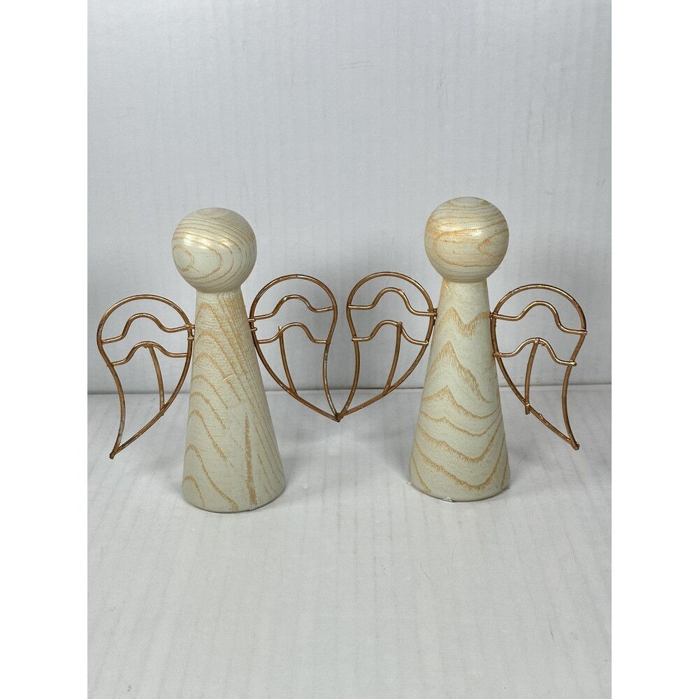 Holiday Time 6” Inch Wooden Angel Christmas Decor Tabletop Pack Of 2 NEW